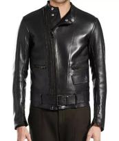 Stylish Lambskin Leather Handmade Men's Black Genuine Jacket Motorcycle Biker S juoda