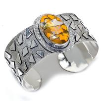 Bumblebee Jasper Handmade 925 Sterling Silver Cuff Bracelet Adj. M8O87 gray