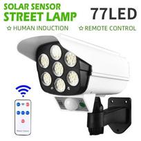 Podofo 77LED Solar Panel Light Outdoor Powerful Wall Street Light With IR Motion Sensor Dummy Camera IP65 For Yard Garden Tree 77LED
