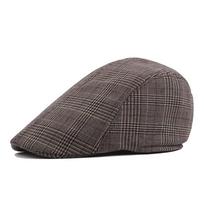Autumn British Casual Plaid Sealed Beret Men'S And Women'S Sunshade Forward Hat Pure Cotton Cap Custom Hat 58cm chaki