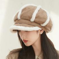 Hot-Selling New Beret Women'S Thickened Corduroy Brim Octagonal Hat Showing Face Small Painter Hat one size fits all chaki