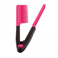 Girl Women Fashion V Type Hair Straightener Comb DIY Salon Hair Straightener Hair Curler Combs Straightening Comb Styling Tool pink