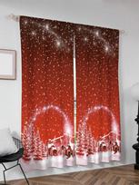 2pcs Luxurious Christmas Curtains With Golden 3D Digital Design Light-Filtering Window Curtain for Living Room, Bedroom, Office, 50W160H(CM)x2Panel&Hook black