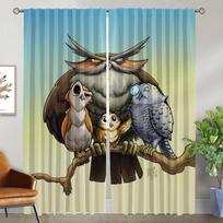 Cartoon Owl Modern Living Room Curtains 2 Pieces Blackout Curtain Home Interior Curtains for Camera Partition Tulle for Bedroom W50xH70cmx2pcs-CL