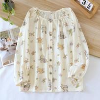New Spring/Summer Women's Pajama Top 100% Pure Cotton Thin Fresh Sweet Home Furnishing Single Piece Long Sleeved Top Ladies M