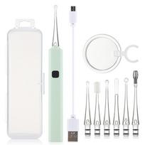 Luminous Ear Spoon Set Ear Wax Removal Cleaning LED Light Earpick Children Adults Ear Care Tools Kit USB Charging žalia