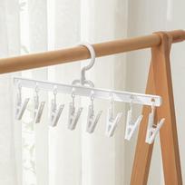 Plastic Clothes Drying Hanger Windproof Clothing Rack 8 Clips Sock Laundry Airer Hanger Underwear Socks Holder beige