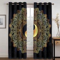 Auksinės Mandalos Mėnulio Užuolaidos Prabangios Boho Langų Užuolaidos 2 Panelės Elegantiškas Svetainės Miegamojo Namų Dekoras 50W60H(CM)X2PCS&Rod Pocket white
