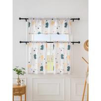 140 * 46CM (1PCS) 68 * 60CM 60 * 91CM (2pcs) cartoon series small kitchen curtains suitable for kitchen, living room, and study 68x91cm&Fixed Pleat