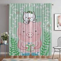 Pink Pig Modern Living Room Curtains 2 Pieces Window Curtain for Room 2 Panel Halloween Decoration Shades Tulle for Bedroom Home W50xH70cmx2pcs-CL