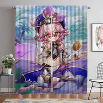 Genshin Impact Curtains Child Room Living Room Curtain Halloween Decoration Tulle for Bedroom Home Interior Curtains 2 Pieces W50xH70cmx2pcs-CL gray