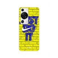 Coque Huawei P60 Pro logo just do it couleur bleu front jaune Maniacase geltona