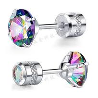 European & American Rhinestone Barbell Earrings - Double-Headed Stainless Steel Black with colored zirconium. 0.8*6*2mm 1 pair juoda