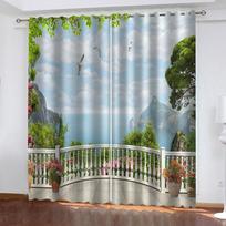 Room Curtain 3D Garden Villa View Pattern 2 Panels Boys Girls Room Bedroom Decor Curtains Living Room Kids Curtains W70xH160cmx2&Grommet Top