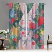 Animal Rabbit Deer Flower Elegant Room Curtains 2 Pieces Shades Living Room Curtain Anti-mosquito Curtains for Camera Partition W50xH70cmx2pcs-CL