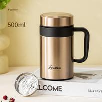 Women Pure Color Concise Large Caliber Thermos Cup Winter Large Capacity Water Cup Tea Water Separation Strap Handle Cup 500ml
