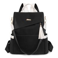 Minkšta odinė vandeniui atspari mokyklinė kuprinė moterims, paprasta moteriška kelioninė kuprinė, „Colorblock Design“, aukštos kokybės, madinga mergaitėms. black