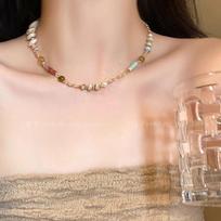 Stylish Dopamine Pearl Beaded Necklace: Trendy Cylindrical Clavicle Chain necklace X1418 auksas