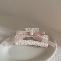 Small Floral Streamer Bow Grab Clip Temperament Versatile Back Head Disc Hair Acrylic Hairpin gray
