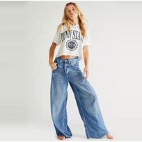 Vintage Baggy Jeans Women Fashion 2025 New Loose Casual Solid Color Wide Leg Pants Zipper Fly Pocket High Waist Denim Trousers S tamsiai mėlyna spalva