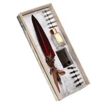 Feather Pen Set Vintage Creativity Ink Carving Writing Suit for Lover Teacher Classmate bordinė