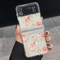 3PCS Foldable Shockproof Case for Samsung Z Flip6 Flip5 Flip4 for Magsafe Magnetic Colorful Flower Pattern Clear Hard Pc Slim Case Cover Samsung Z Flip6