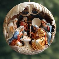 2d Plane Christmas Jesus Birth Acrylic Automobile Hanging Ornament Stereo Vision Jesus Birth Blessing Pendant AVE 7.5CM