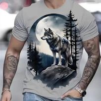 3D Men's T-shirt with Wolf Print, Short Sleeved Summer Casual Quick Drying Sports Retro T-shirt Fashion T-shirts S black