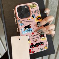 Telefono dėklas iPhone 11 13 dėklas iPhone 12 14 15 16 Pro Max 12 Pro 15 Plus Odinis Pieštas Vandeniui Atsparus Apsaugotas nuo kritimo ir Atsparus dėvėjimuisi Animacinis iPhone 16 Pro Max rožinė