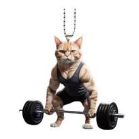 Akrilinis katės pakabukas, pakabinama dekoracija su virvele, lengvai pakabinamas ant galinio vaizdo veidrodėlio ruda