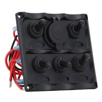 Raktinis jungiklių skydelis 2 USB prievadai 5 jungiklių skydelis Jūrinis jungiklių skydelis su apsauga nuo vandens black