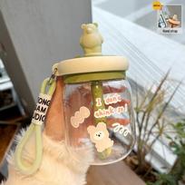 Koreietiška didelės talpos dvigubo gėrimo plastikinė taurė su maišymo šaukšteliu - vaikiška apsaugos nuo kritimo didelio pilvo dizainas 800ML žalia