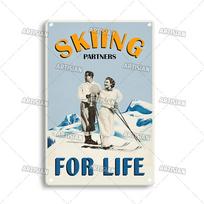 Artisian Skiing Metal Sign Snowboarding Tin Plate Sledding Sport Decorative Plaque Wall Decor Garage Bar Pub Club Hotel Cafe 7.8x11.8inch