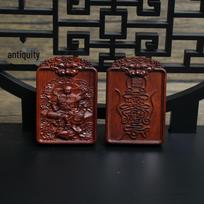 „Longhu Mountain Jujube medinis pakabukas – dvipusis raižytas Zhenwu imperatorius, Xuantian God Design“ 5x3.5x1.1 cm with Short Cord brown