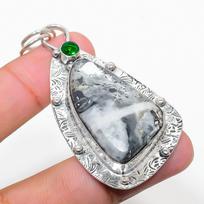 Maligano Jasper, Peridot 925 Sterling Silver Jewelry Pendant 2.68  m2t06 gray