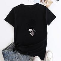 Summer Round Neck Printed Top Fashionable Casual Short Sleeved Women's Pure Cotton T-shirts S juoda