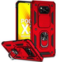 Skirtas Poco X3 Pro Case Slide Lens Armor Smūgiams atsparus telefono dėklas, skirtas Xiaomi PocoX3 Poco X3 NFC Little X 3 automobilio laikiklio žiedo galinis dangtelis For Poco X3 raudona