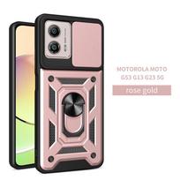 Skirta Motorola Moto G53 5G dėklui, slankiojančiam objektyvui, fotoaparato apsauginiam telefono dėklui, skirta Moto G13 G23 4G G 53 13 23 žiedinio stovo šarvai, galinis dangtelis For Moto G13 4G rožinio aukso spalvos