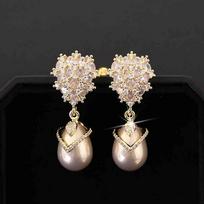 Women Waterdrop Imitation Pearl Dangle Earrings Sparkling Crystal Bridal Wedding Jewelry Accessories gray