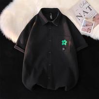 Men's 2022 Summer Hong Kong Style Waffle Short Sleeve Shirt - High Street Style XXXL juoda