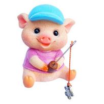 Žvejojančio kiaulės statulėlė Derva Mini paršelio statula Animacinis žvejo kiaulės skulptūra Vandens elemento Sodo Terasos Tvenkinio dekoravimui Pig