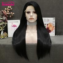 Imstyle tiesūs juodi perukai Sintetiniai nėriniai priekiniai perukai ilgiems plaukams karščiui atsparūs pluoštiniai žali perukai moterims kasdienis Cosplay perukas Lace Front white