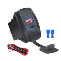 QC3.0 USB ir C tipo svirtinis jungiklis Įkroviklis 12V/24V Lizdo tvirtinimas PD Maitinimo Lizdas Automobilio USB Prievadas Greitas Įkroviklis Kemperiui Valtis Jūros Transportui Sunkvežimiui raudona