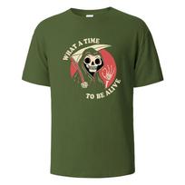 Men's Printed T-shirt What A Time To Be Alive Hip-Hop Shirt For Men Wowen 100% Cotton Breathable Short-Sleeved Basic Tops Tees S armijos žalia spalva