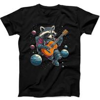 230 Gsm 100% Cotton Raccoon Playing Guitar In Space Best Seller Funny Gift Black Tee T Shirt B317 XXS juoda
