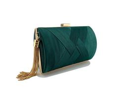 Tassel Woven Metal Evening Clutch Bag tamsiai žalia spalva