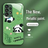 Suitable for Samsung S10/S20 Ultra Cute Panda Liquid Glass Case - Fun National Treasure Design, Anti-Fall Protection S22 green