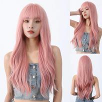 Rožinis ilgas banguotas sintetinis perukas su kirpčiukais Halloween Lolita plaukai baltoms moterims Spalvingas Cosplay Natūralus perukas karščiui atsparus pluoštas Wig-LC1028-1 brown