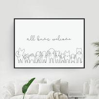 Bathroom All Bums Welcome Quote Canvas Painting Line Art Dog Butts Poster Wall Art Pictures Fashion Art for Bedroom Home Decor No Frame 21*30cm No Frame
