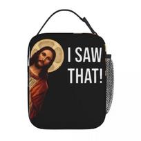 Lunch Box Funny Jesus Meme I Saw That Merch Parody Storage Food Box New Arrival Thermal Cooler Bento Box For School 26x21x11CM smėlis